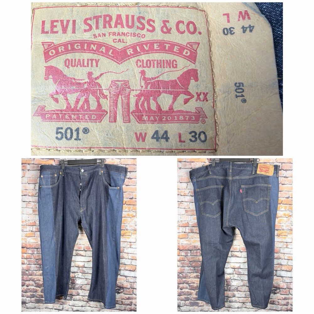 Levi 501 Men's Button Fly Two Tone Colorblock Denim Jeans 44" x 30"